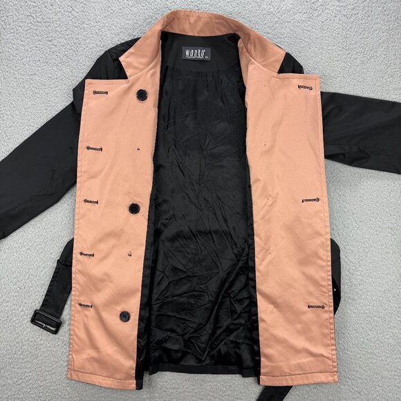 Wanko Jacket Womens EU 40 Black Trench Coat Double Breasted Belted Rain Vintage - Picture 3 of 9